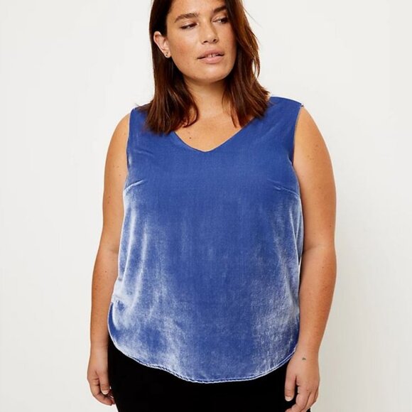 LOFT Plus - Velvet V-Neck and V-Back Shell Blouse - Sapphire Blue - 14W - Picture 1 of 3